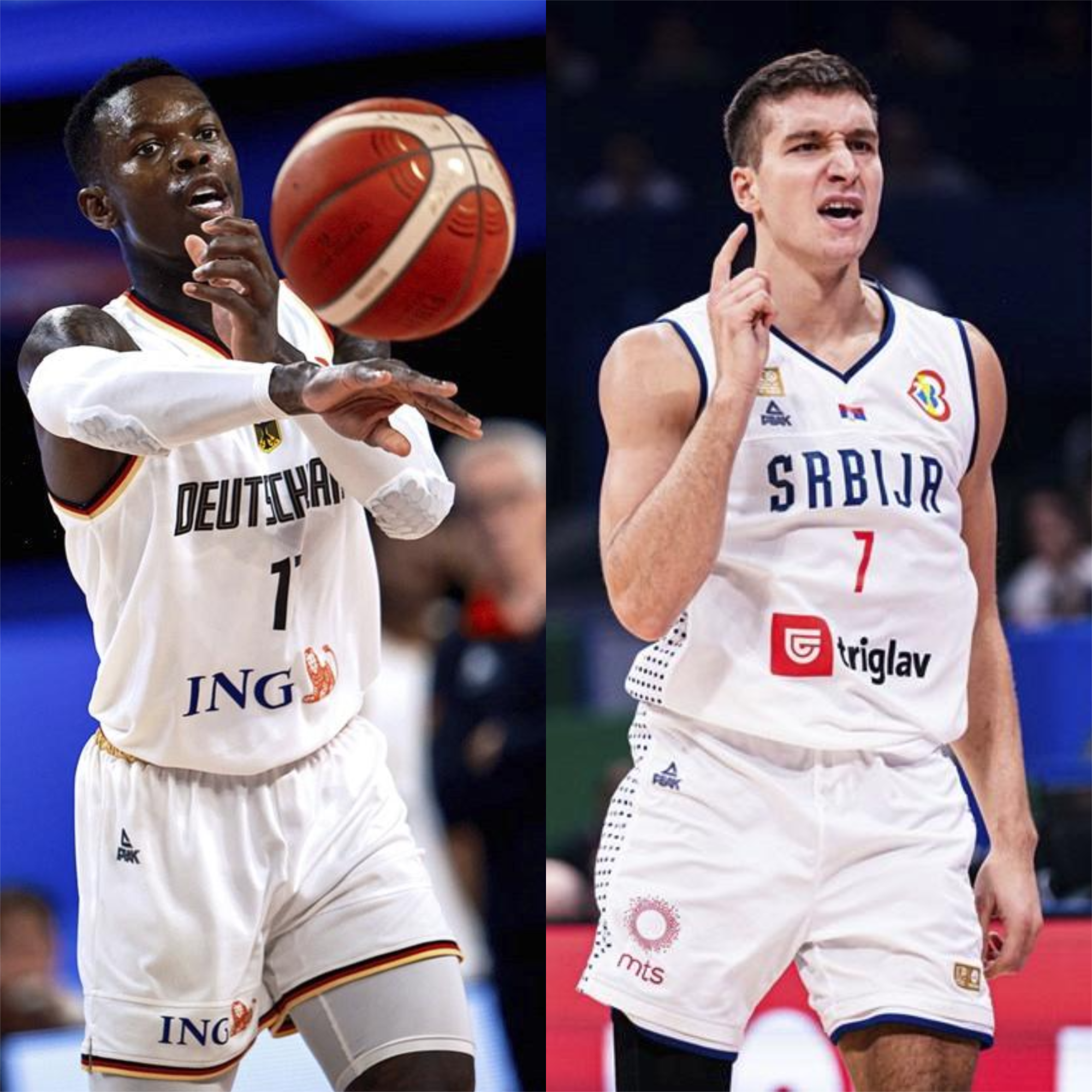 Dennis Schroder, base de la selecci�n alemana, y Bogdan Bogdanovic, escolta de selecci�n serbia.