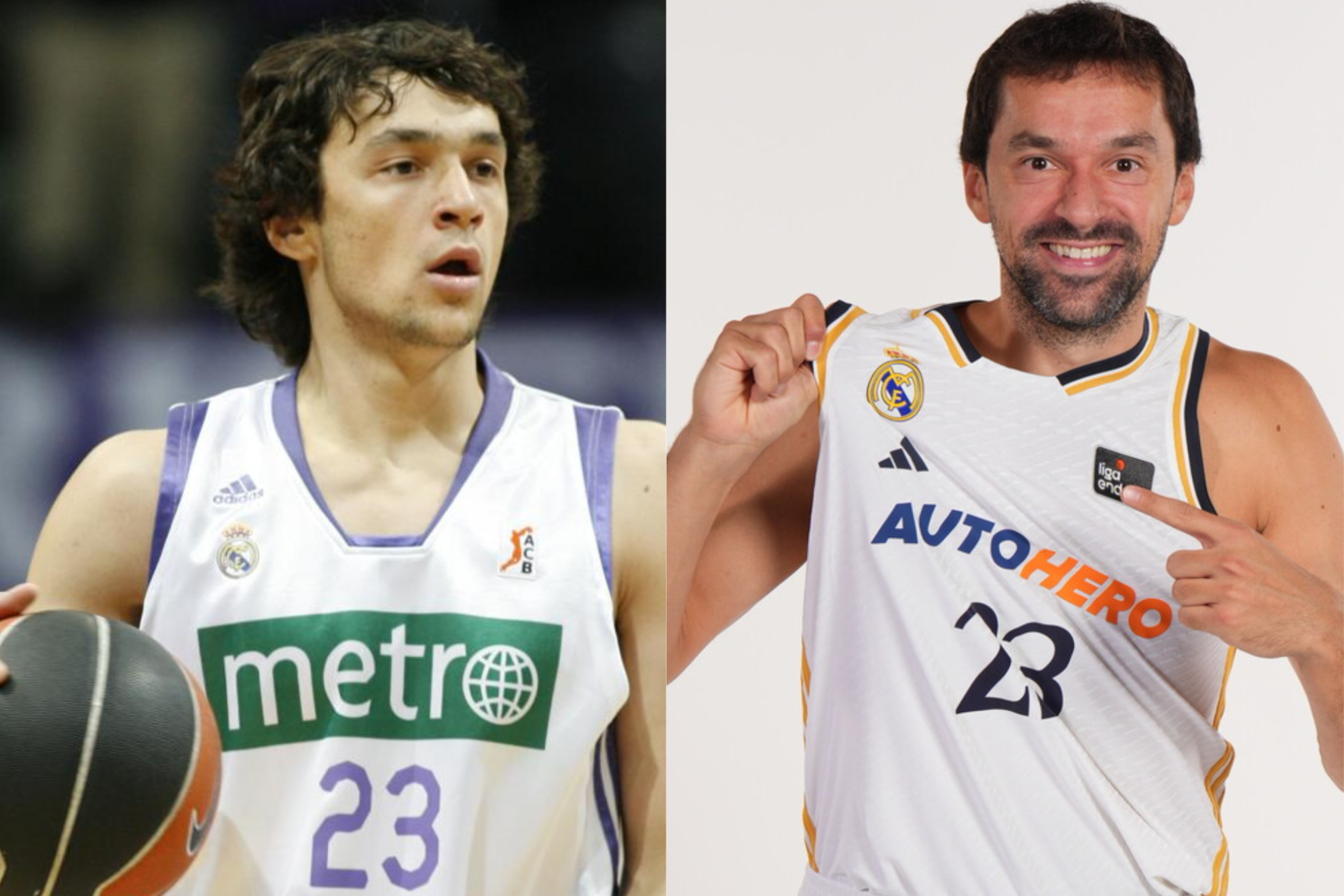 Sergio Llull, a la derecha, en una imagen de 2007; y a la izquierda, en la sesi�n oficial de fotos de este a�o.