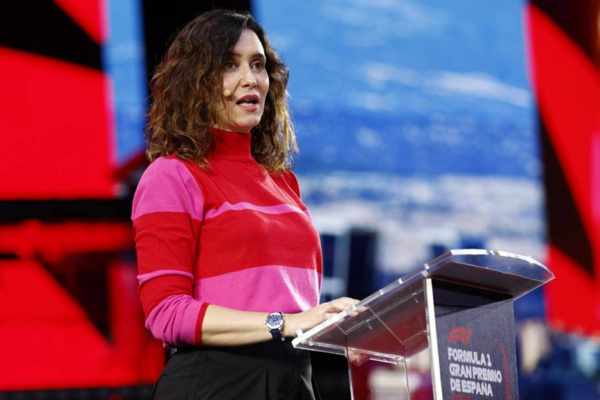 Isabel D�az Ayuso, durante la presentaci�n del GP de Espa�a de F1 que llegar� a Madrid en 2026.