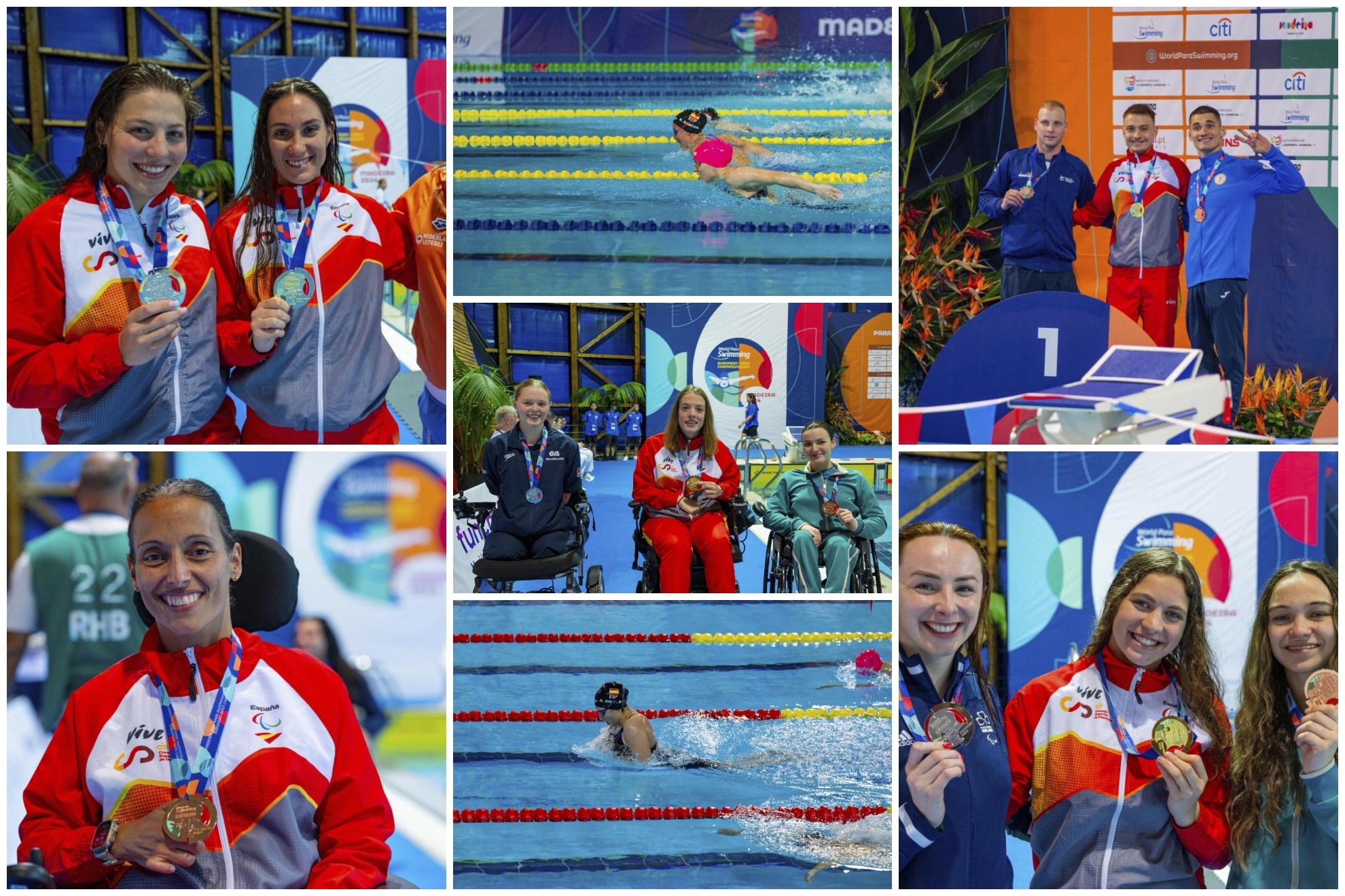 Algunos de los nadadores paral�mpicos espa�oles que han subido al podio en Madeira.