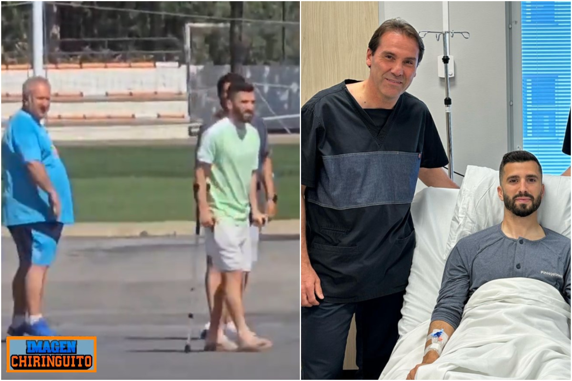Gay� con muletas, a la izquierda; con el doctor L�pez Mateu, a la derecha.