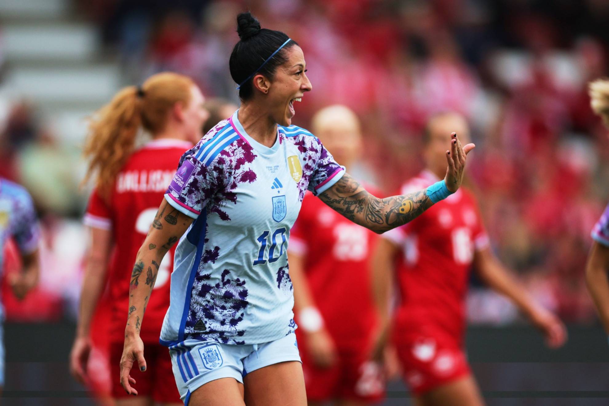 Jenni Hermoso celebra el primer gol ante Dinamarca en Vejle / RFEF