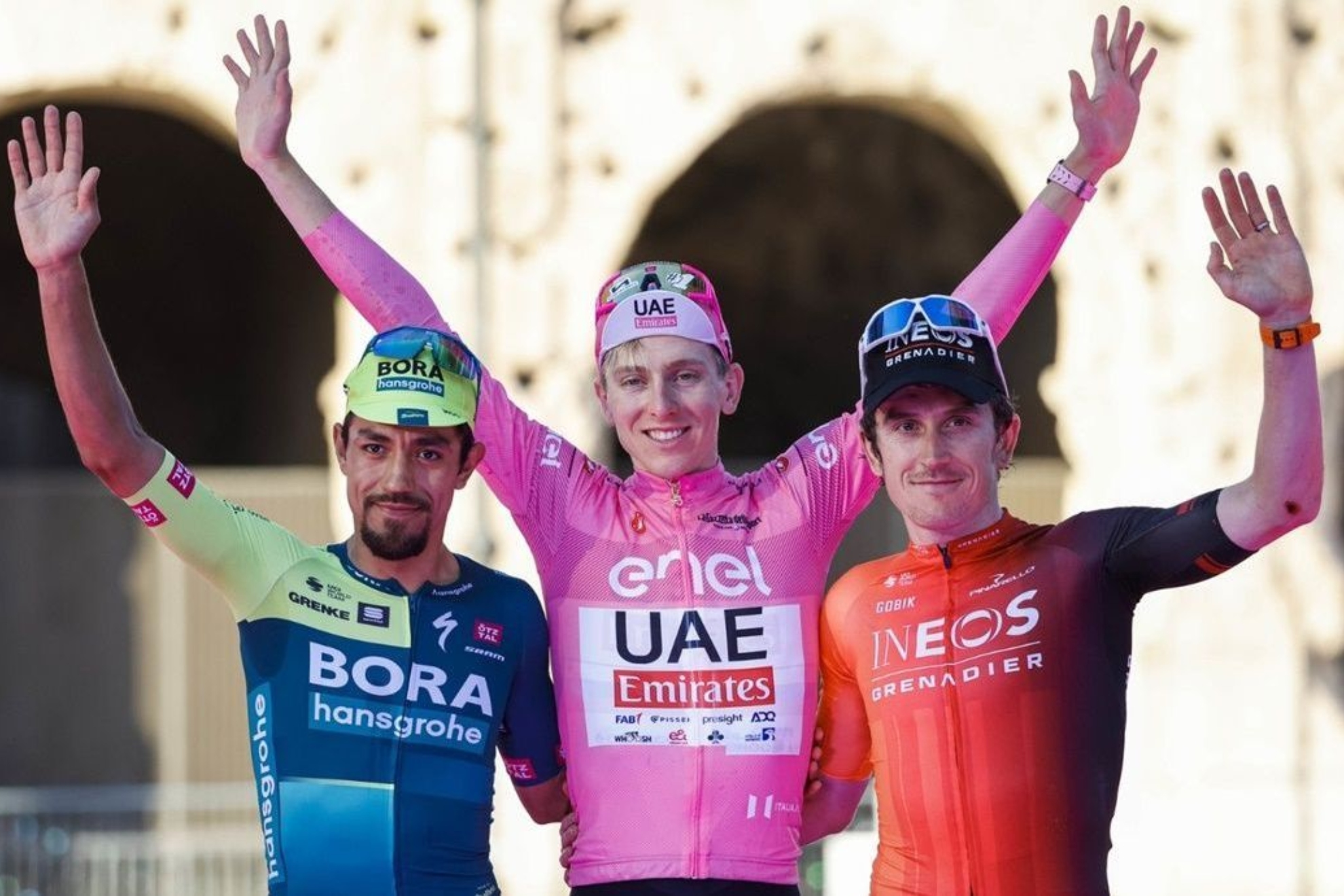 As� qued� el podio de 2024 en el Giro de Italia: Tadej Pogacar, Daniel Felipe y Geraint Thomas