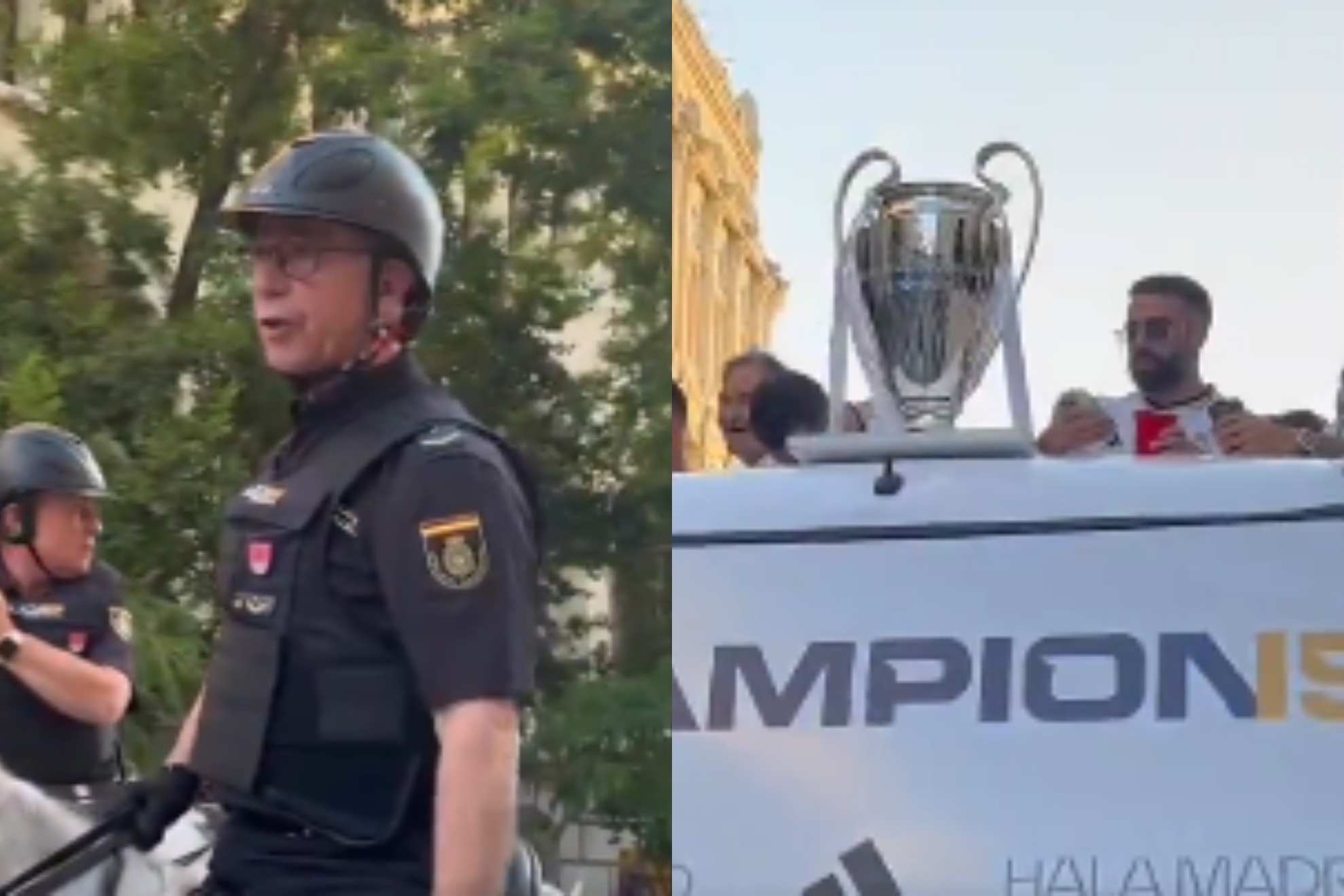 El padre polic�a de Carvajal escolta a su hijo y al bus del Real Madrid rumbo a Cibeles