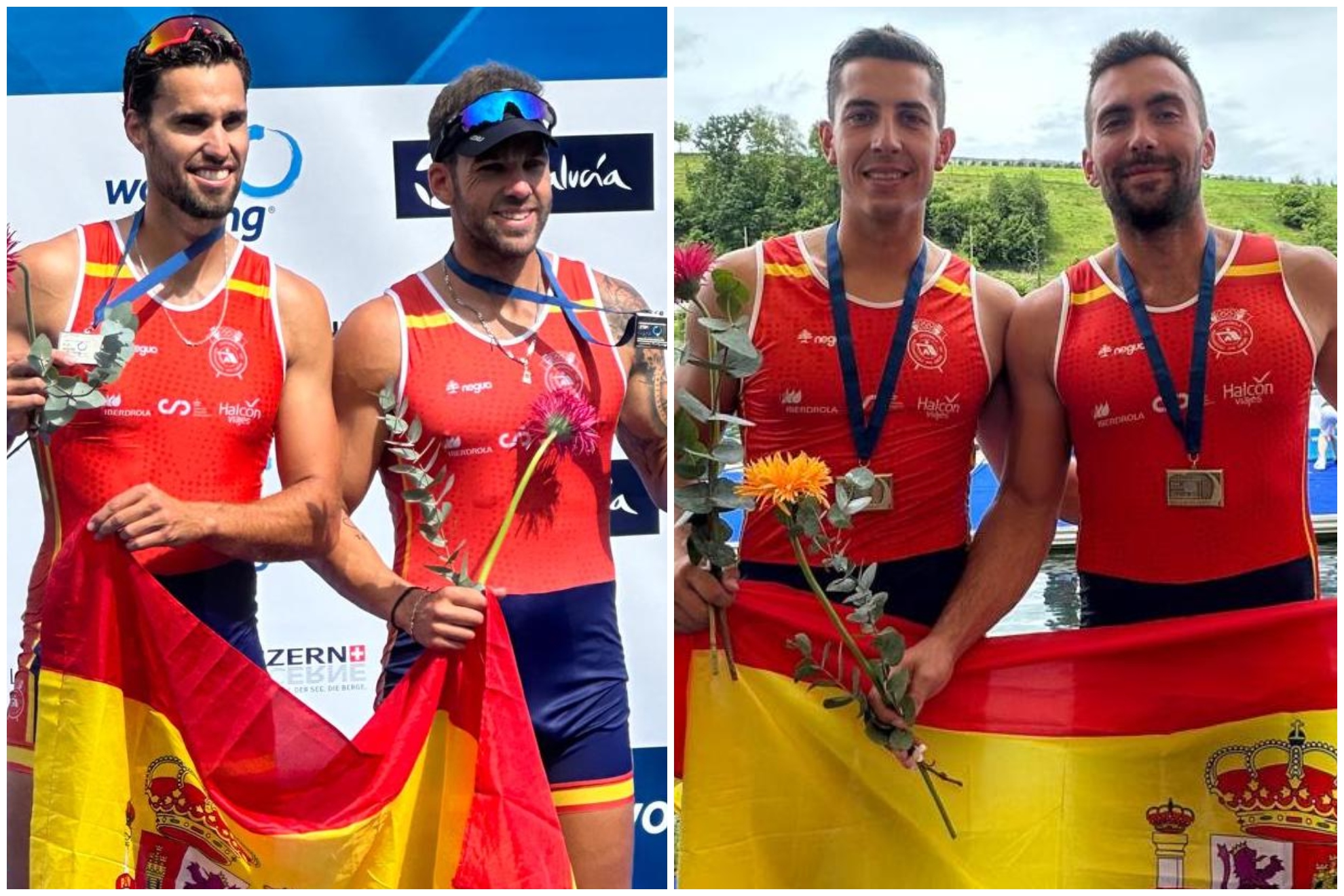 Los medallistas españoles de remo en la Copa del Mundo de Lucerna.