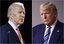 FILE - In this combination of file photos, former Vice President Joe Biden speaks in Wilmington, Del., on March 12, 2020, left, and President Donald Trump speaks at the White House in Washington on April 5, 2020.