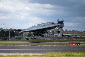 In this photo released by U.S. Air National Guard, a U.S. Air Force B-2 Spirit stealth bomber takes off from a Royal Australian Air Force base in Amberley, Australia, Sept. 11, 2024. U.S. long-range B-2 stealth bombers launched airstrikes early Thursday, Oct. 17, 2024, targeting underground bunkers used by Yemen's Houthi rebels, officials said.