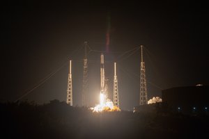 The SpaceX Falcon 9 rocket with the Dragon cargo module lifts off Space Launch Complex 40 on Cape Canaveral Air Force Station in Florida in the early morning May 4, 2019.