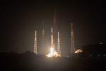 The SpaceX Falcon 9 rocket with the Dragon cargo module lifts off Space Launch Complex 40 on Cape Canaveral Air Force Station in Florida in the early morning May 4, 2019.