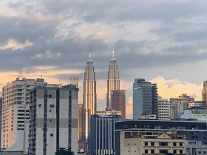 Stunning skyline of Kuala Lumpur, Malaysia as the sun sets. July 2024.