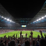 LONDON, ENGLAND - JULY 07: A general view of the stadium and England fans during the UEFA Euro 2020 Championship Semi-final match between England and Denmark at Wembley Stadium on July 07, 2021 in London, England. (Photo by Michael Regan - UEFA/UEFA via Getty Images)