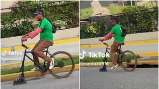 Hombre es captado manejando bicicleta con una sola llanta: “el que no va al trabajo es porque no quiere”