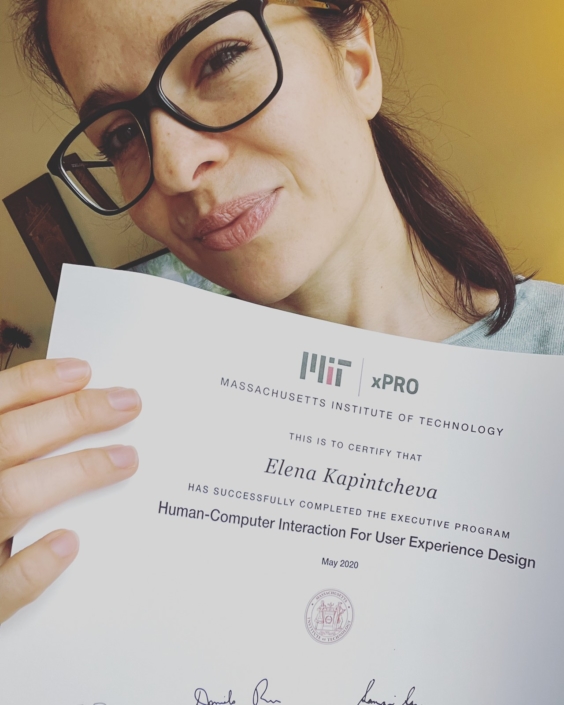 Elena Kapintcheva with a certificate from MIT