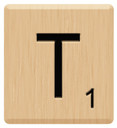 a wooden block with the letter t on it