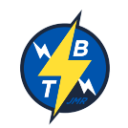 a blue and yellow logo with a lightning bolt