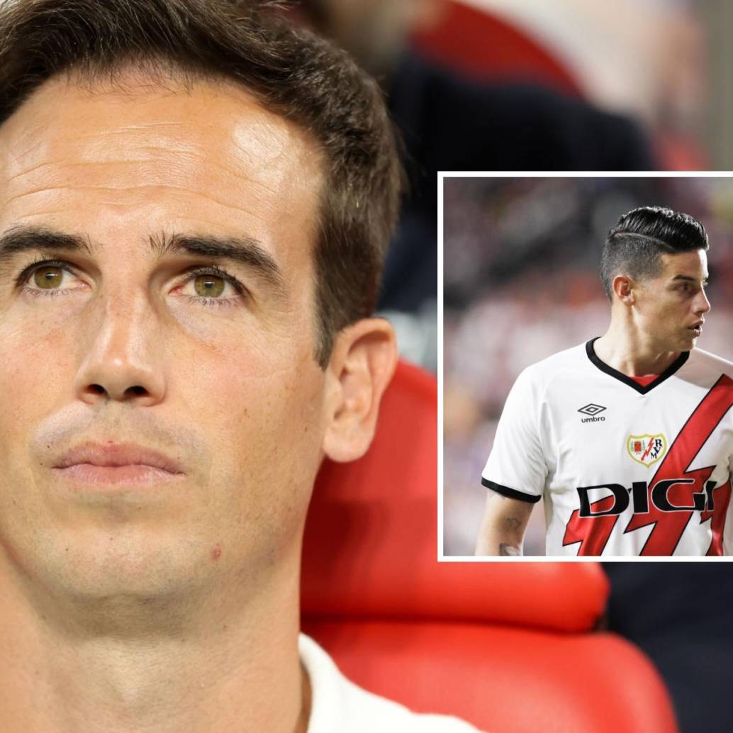 El técnico del Rayo Vallecano, Íñigo Pérez, respondió ante los insultos que le han llegado por redes sociales por no poner de titular a James Rodríguez en los partidos. FOTO: GETTY Y CUENTA DE X @RayoVallecano