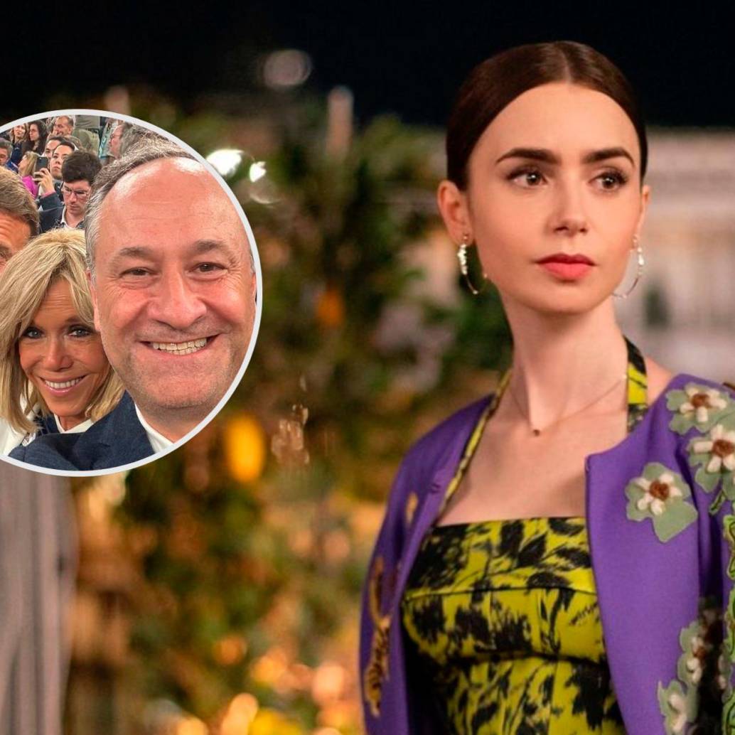 Lily Collins, protagonista y productora ejecutiva de Emily en París. En el centro de la foto detalle, Brigitte Macron. FOTOS: Tomadas de Instagram @emmanuelmacron y @emilyinparis