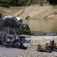 El camión fue incinerado cerca a las compuertas de la represa Betania, ubicada en Huila. Foto: Colprensa. 