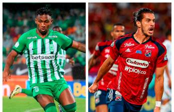 En la imagen aparecen Alfredo Morelos (Nacional) y Joaquín Varela (DIM). FOTOS CAMILO SUÁREZ Y MANUEL SALDARRIAGA