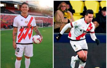 El futbolista colombiano James Rodríguez firmó contrato con el Rayo Vallecano hasta julio de 2025. Falcao, su gran amigo, terminó su vínculo con el equipo el 30 de junio del 2024. FOTO: TOMADA DEL X DE @jamesrodriguez y GETTY