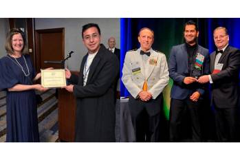 Los especialistas en Medicina Aeroespacial, Brian Ramírez Martínez y Diego García Morales fueron premiados durante el Congreso Anual de Medicina Aeroespacial, realizado en Chicago. Foto: Cortesía