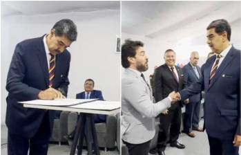 El presidente Nicolás Maduro y otros candidatos minoritarios firmaron el acuerdo en la sede del Consejo Nacional Electoral venezolano. FOTOS: Capturas de video