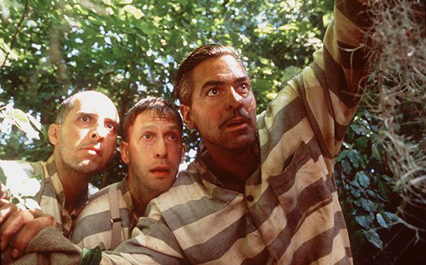 George Clooney as Everett Ulysses Mcgill in O Brother, Where Art Thou? With John Turturro and Tim Blake Nelson on January 24, 2000