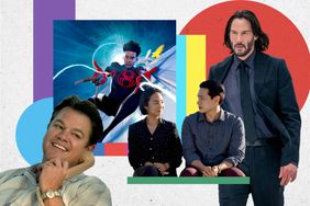 Matt Damon in Air; Miles Morales in Spider-Man in Across the Spider-Verse; Greta Lee and Teo Yoo in Past Lives; Keanu Reeves in John Wick 4