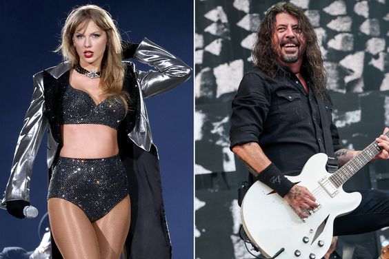 Split image of Taylor Swift and Dave Grohl on stage 