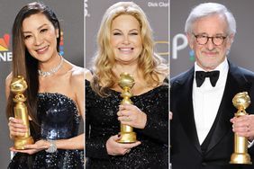 Michelle Yeoh poses with the award for Best Actress - Motion Picture - Musical/Comedy for "Everything Everywhere All at Once" in the press room during the 80th annual Golden Globe Awards at The Beverly Hilton hotel in Beverly Hills, California, on January 10, 2023. (Photo by Frederic J. Brown / AFP) (Photo by FREDERIC J. BROWN/AFP via Getty Images); Jennifer Coolidge poses with the Best Supporting Actress in a Limited or Anthology Series or Television Film award for "The White Lotus" in the press room during the 80th Annual Golden Globe Awards at The Beverly Hilton on January 10, 2023 in Beverly Hills, California. (Photo by Amy Sussman/Getty Images); Steven Spielberg, winner of Best Director - Motion Picture and Best Picture - Drama for "The Fabelmans", poses in the press room during the 80th Annual Golden Globe Awards at The Beverly Hilton on January 10, 2023 in Beverly Hills, California. (Photo by Daniele Venturelli/WireImage)