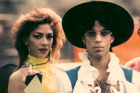 Prince poses with Sheila E. during his Love Sexy '88 Tour at Feijenoord Stadion in 1988 in Rotterdam, Netherlands