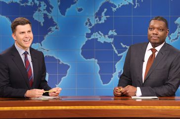 Anchor Colin Jost and anchor Michael Che during Weekend Update on Saturday, May 18, 2024