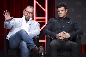 BEVERLY HILLS - AUGUST 6: (L-R) Co-Creators/Executive Producers/Writers Kurt Sutter and Elgin James onstage during the &ldquo;Mayans M.C.&rdquo; panel at the FX Networks portion of the Summer 2019 TCA Press Tour at the Beverly Hilton on August 6, 2019 in Los Angeles, California. (Photo by Frank Micelotta/FX Networks/PictureGroup)