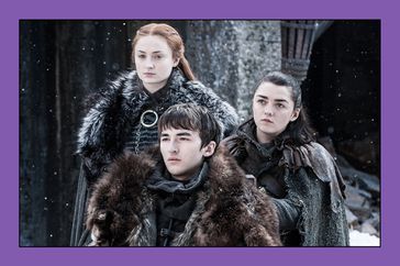 Game of Thrones Season 7 Episode 4 Sophie Turner as Sansa Stark, Isaac Hempstead Wright as Bran Stark and Maisie Williams as Arya Stark.