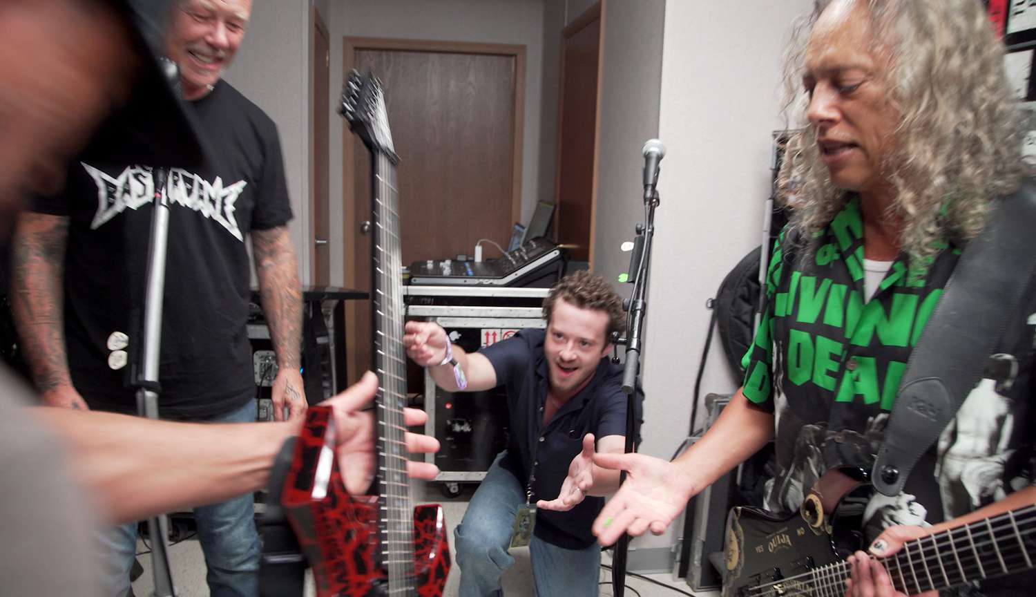 Joseph Quinn meets Metallica at a rehearsal for their headlining gig at the Lollapalooza music festival in Chicago