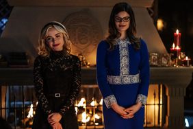 Riverdale -- “Chapter One Hundred and Fourteen: The Witches of Riverdale” -- Image Number: RVD619b_0075r -- Pictured (L - R): Kiernan Shipka as Sabrina Spellman and Caroline Day as Heather – Photo: Colin Bentley/The CW -- © 2022 The CW Network, LLC. All Rights Reserved.