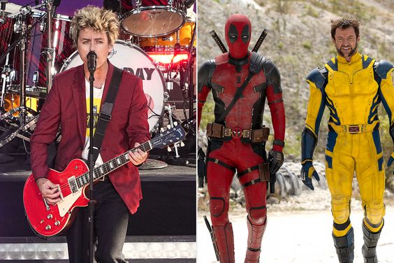 Billie Joe Armstrong of Green Day performs On ABC's "Good Morning America" at Rumsey Playfield, Central Park on July 26, 2024 in New York City; Ryan Reynolds as Deadpool/Wade Wilson and Hugh Jackman as Wolverine/Logan 20th Century Studios/Marvel Studios' DEADPOOL & WOLVERINE. 