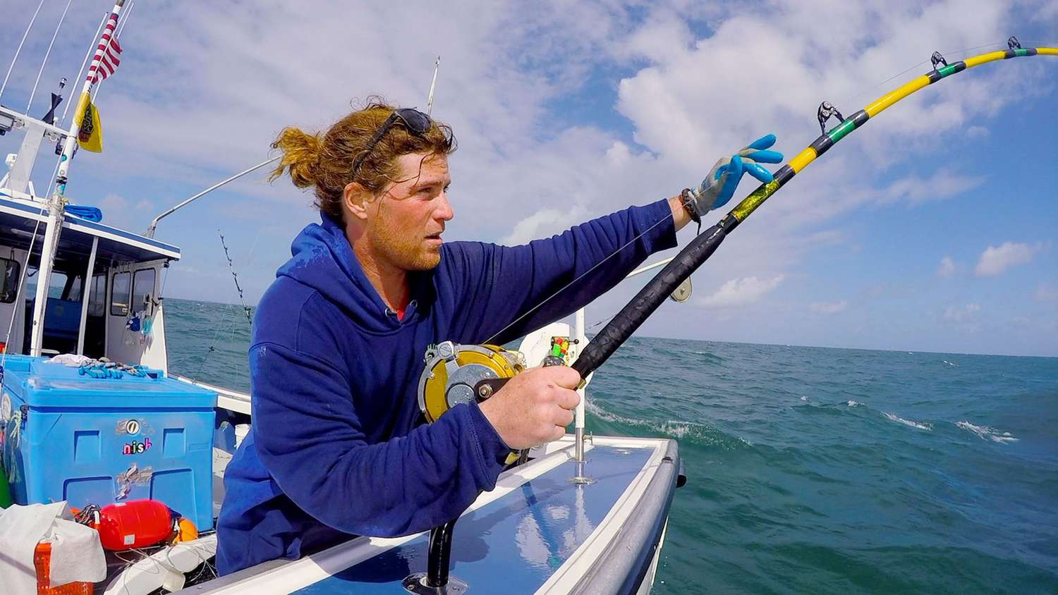 Outer Banks, NC - First Mate Nick "Duffy" Fudge aboard the Pinwheel. (PFTV)