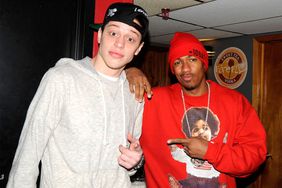 Pete Davidson and Nick Cannon backstage at The Stress Factory Comedy Club on April 4, 2013 in New Brunswick, New Jersey