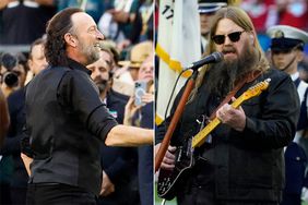 Troy Kotsur performs the National Anthem in American Sign Language during the Super Bowl LVII Pregame at State Farm Stadium on February 12, 2023 in Glendale, Arizona., US singer-songwriter Chris Stapleton performs the US national anthem ahead of Super Bowl LVII kickoff between the Kansas City Chiefs and the Philadelphia Eagles at State Farm Stadium in Glendale, Arizona, on February 12, 2023.