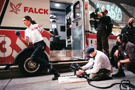 Director Michael Bay on the set of Ambulance.