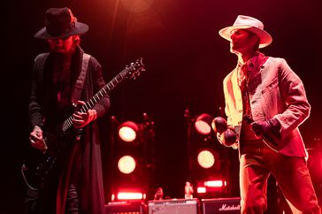 Guitarist Dave Navarro and singer Perry Farrell of Jane's Addiction perform at Red Hat Amphitheater on September 03, 2024 in Raleigh, North Carolina.