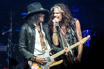 Aerosmith's Joe Perry and Steven Tyler perform in 2023