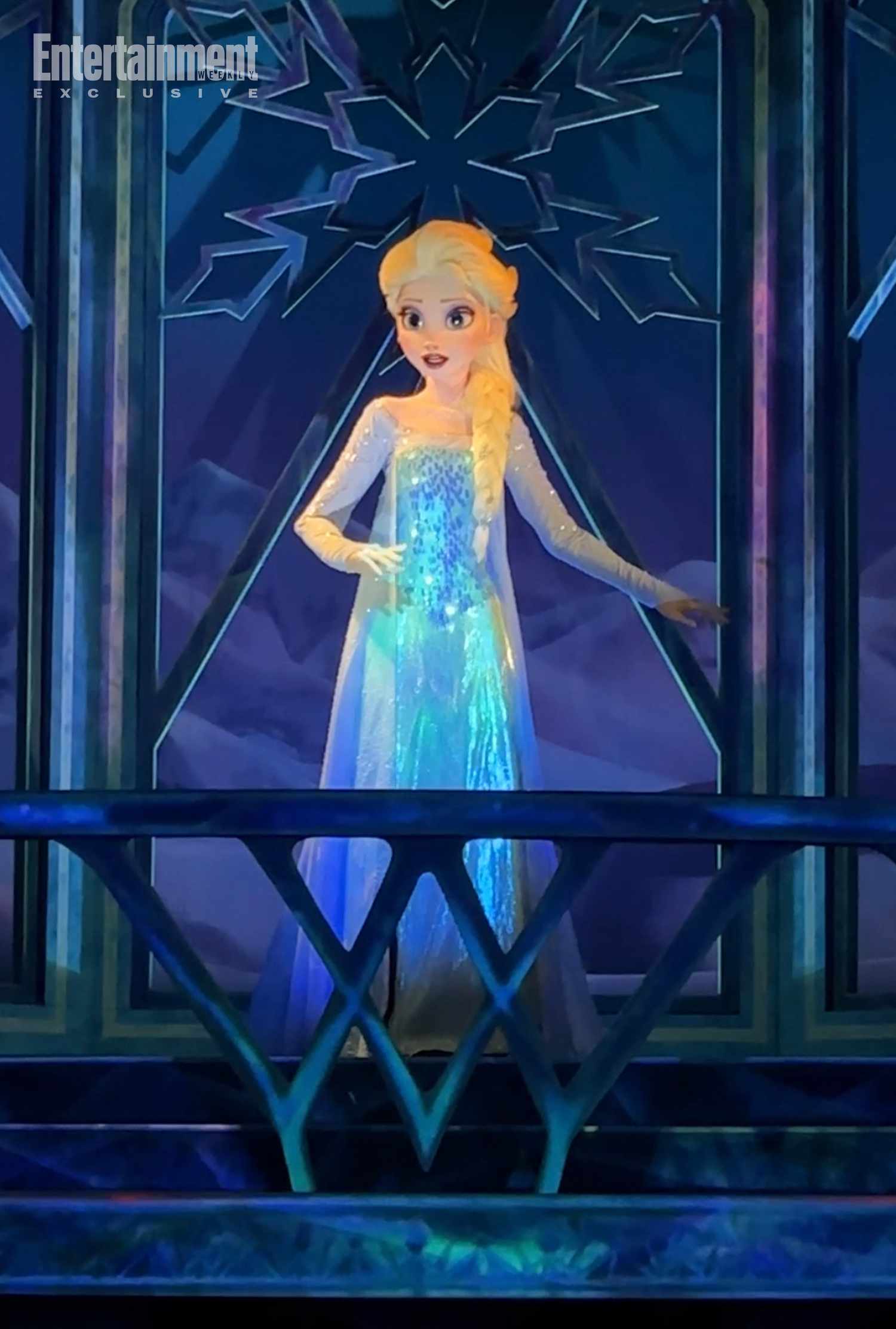 Elsa animatronic sings 'Let It Go' inside Hong Kong Disneyland's Frozen Ever After ride.