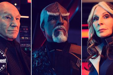 STAR TREK: PICARD - Patrick Stewart as Jean-Luc Picard, Michael Dorn as Worf, Gates McFadden as Dr. Beverly Crusher