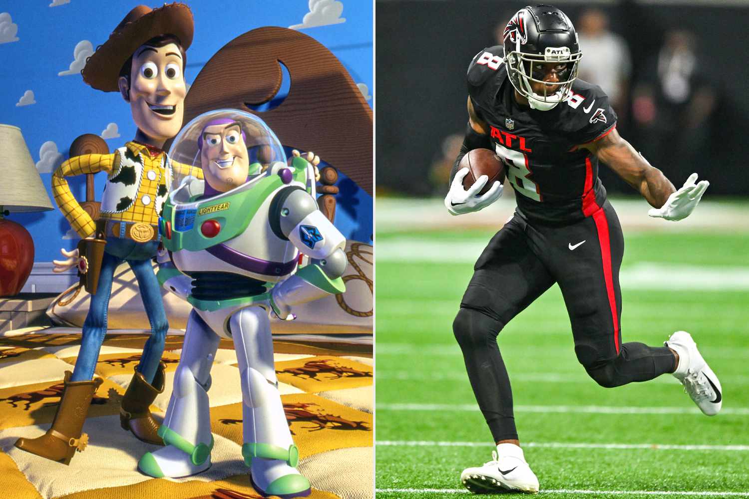 Woody and Buzz in 'Toy Story'; Kyle Pitt of the Atlanta Falcons