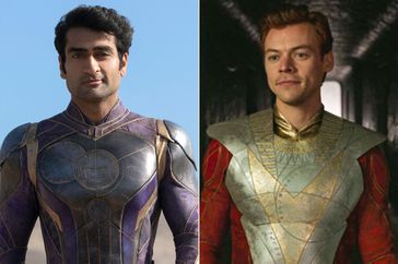 Kingo (Kumail Nanjiani) in Marvel Studios' ETERNALS; Harry Styles as Eros