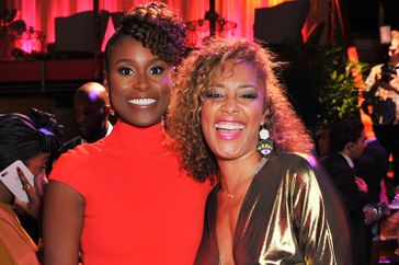 LOS ANGELES, CA - OCTOBER 06: Creator/Actress Issa Rae (L) and actress Amanda Seales attend the HBO's 'Insecure' Premiere - After Party at Studio 11 on October 6, 2016 in Los Angeles, California.