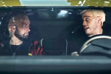 Eminem and Pete Davidson in Eminem's "Houdini" music video