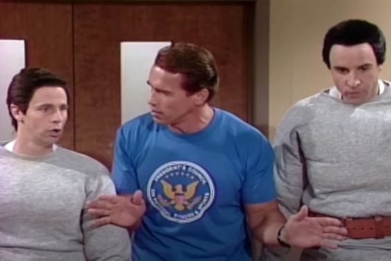 Dana Carvey, Arnold Schwarzenegger, and Kevin Nealon on 'Saturday Night Live'